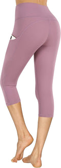 Women'S Yoga Pants with Pockets, High Waist Tummy Control Leggings, Workout 4 Way Stretch Capri Yoga Leggings