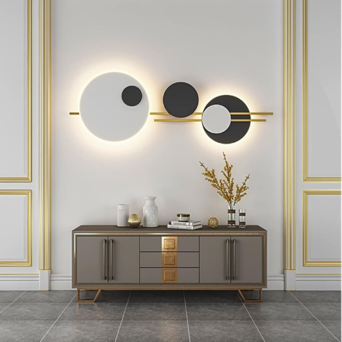 Applique murale LED ronde en métal blanc ou noir, 220V, 120 cm, avec gradation variable – éclairage décoratif pour hall, foyer, bureau ou salle à manger