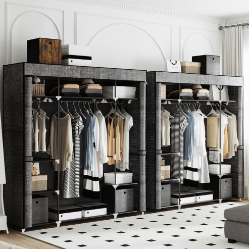 Armoire portable en tissu non tissé – 162 x 43 x 175 cm, 3 porte-vêtements avec housse zippée, couleur noire, pour chambre à coucher