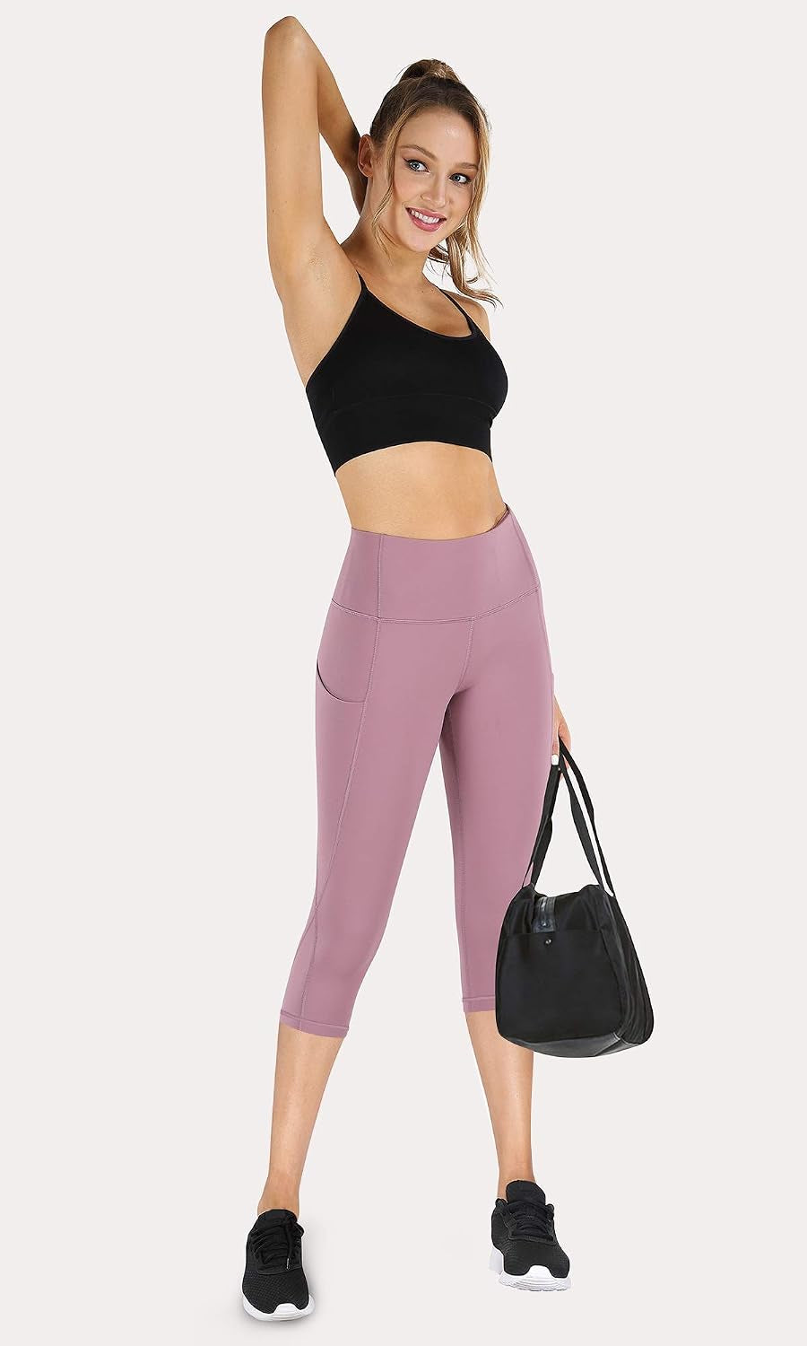 Women'S Yoga Pants with Pockets, High Waist Tummy Control Leggings, Workout 4 Way Stretch Capri Yoga Leggings